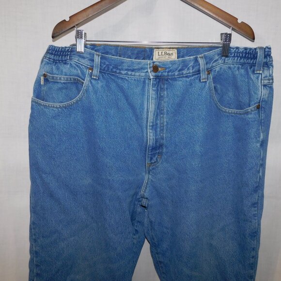 VTG LL Bean Mens 42 x 32 Plaid Flannel Lined Comfort Waist Denim Blue Jeans - Picture 5 of 13